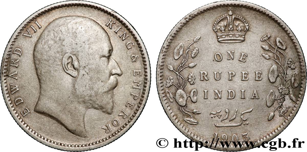 BRITISCH-INDIEN 1 Rupee (Roupie) Edouard VII 1903 Bombay SS 