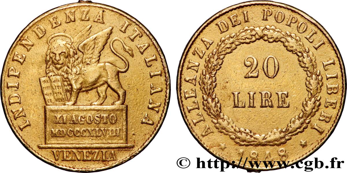 ITALIE - RÉPUBLIQUE DE VENISE 20 Lire 1848 Venise MBC 