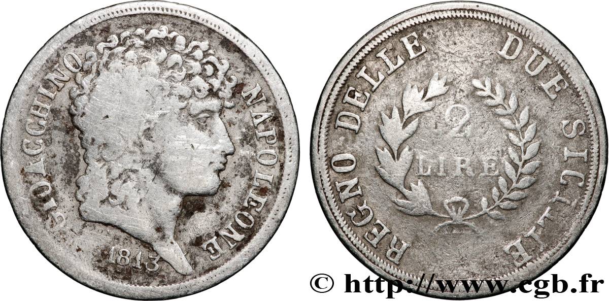 ITALIEN - KÖNIGREICH BEIDER SIZILIEN 2 Lire Joachim Murat 1813  fSS 