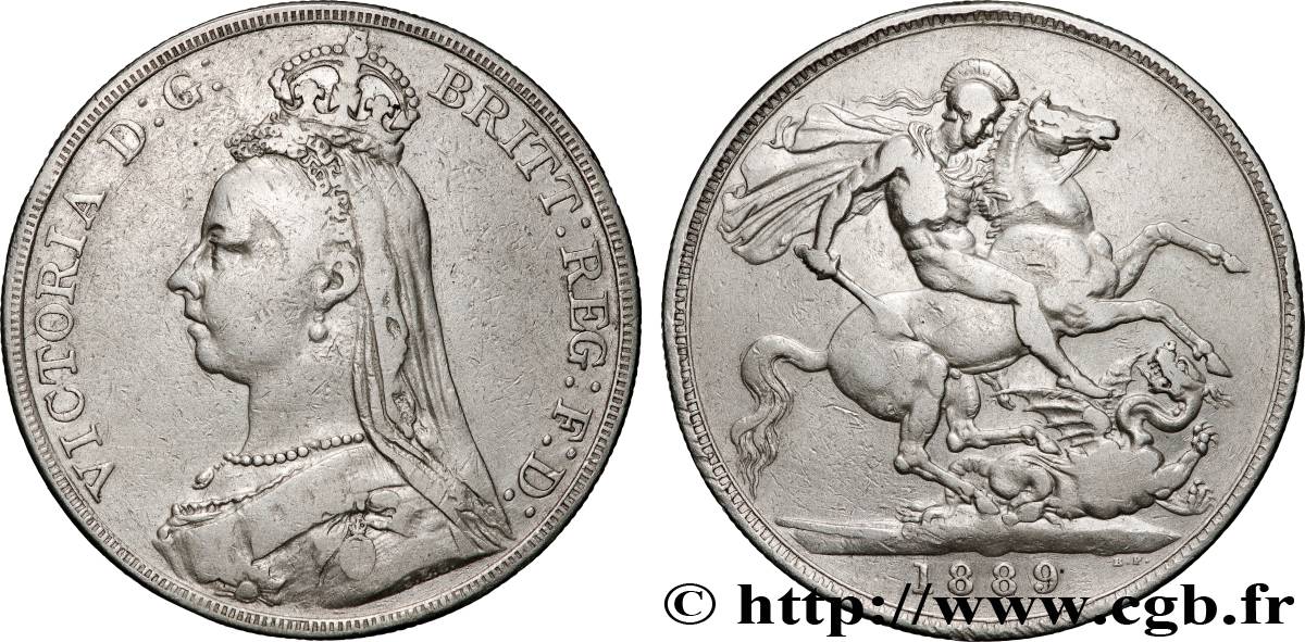 REINO UNIDO 1 Crown Victoria buste du jubilé 1889  BC+ 