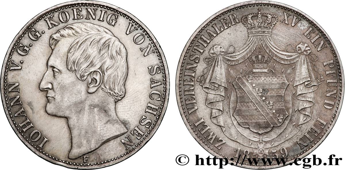 ALLEMAGNE - ROYAUME DE SAXE - JEAN 2 Thaler  1859 Dresde AU 