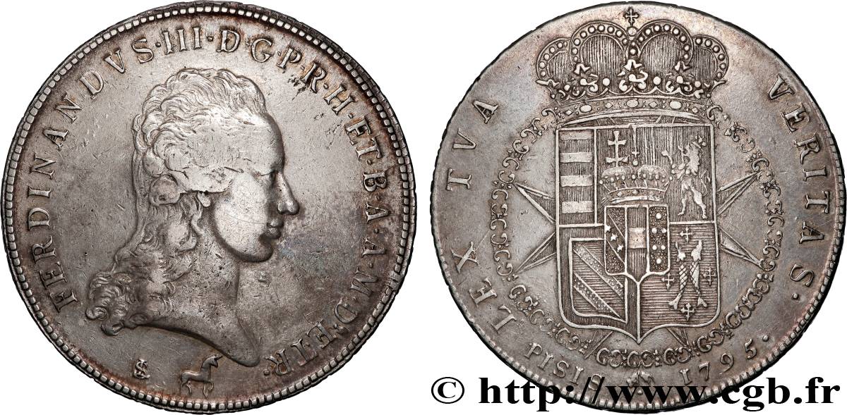 ITALIE - GRAND DUCHÉ DE TOSCANE - FERDINAND III DE LORRAINE Francescone d’argent 1795 Florence TTB+ 