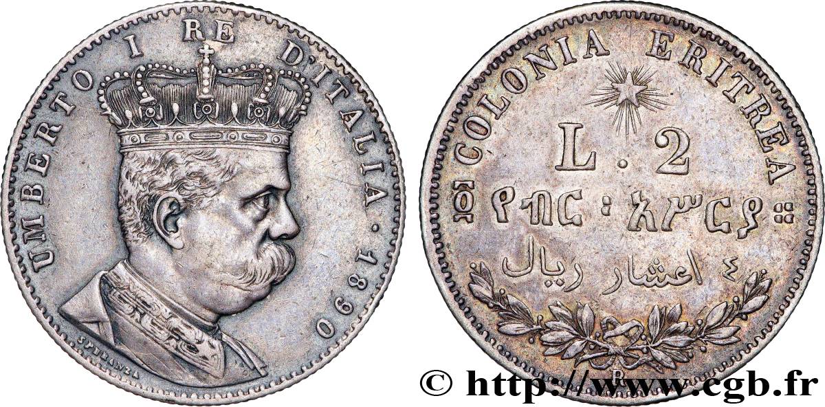 ÉRYTHRÉE - ROYAUME D ITALIE - HUMBERT Ier 2 Lire  1890 Rome AU 