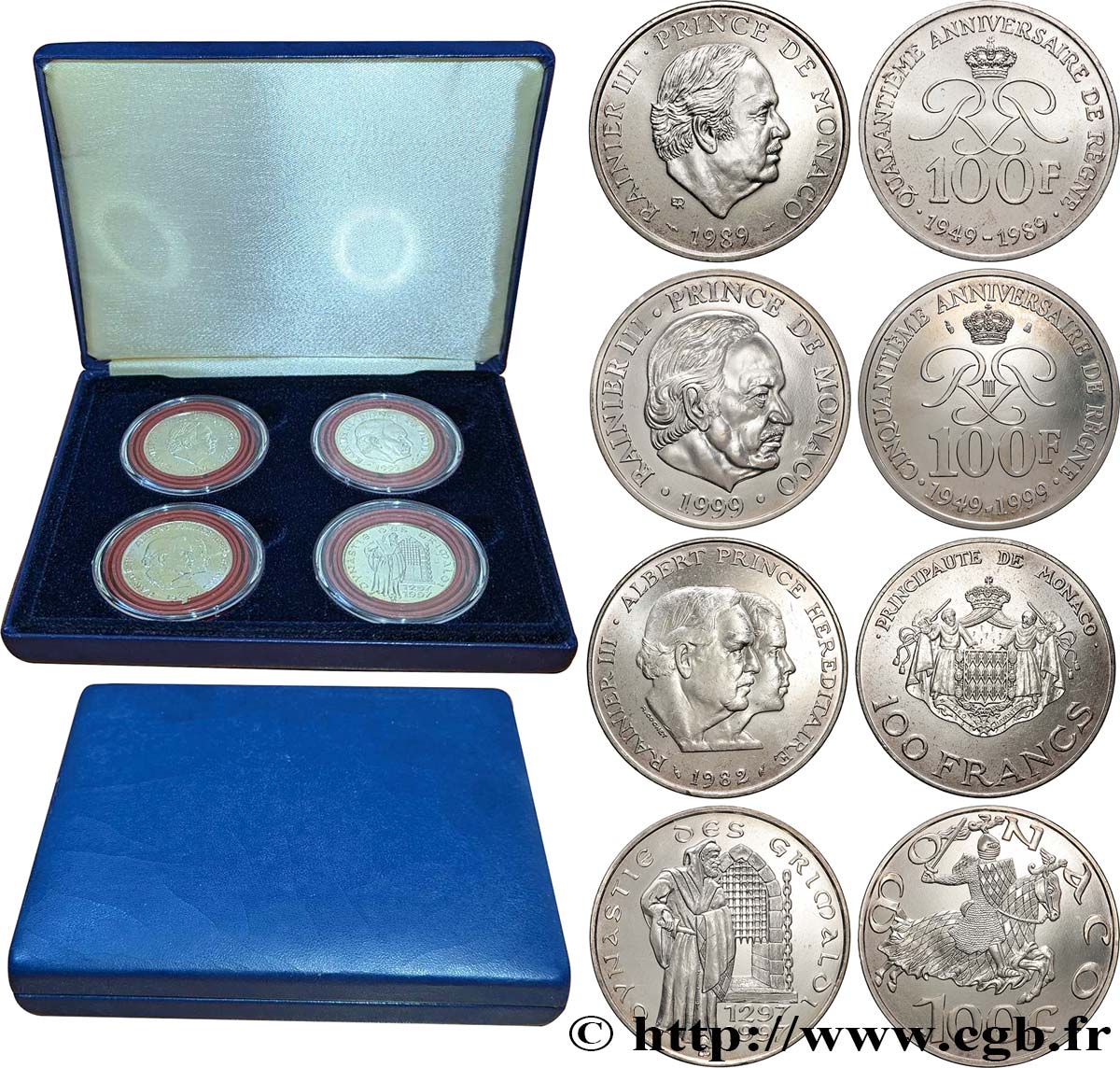 MONACO Coffret 4 x 100 Francs Rainier III  1982-1997 Paris SPL 