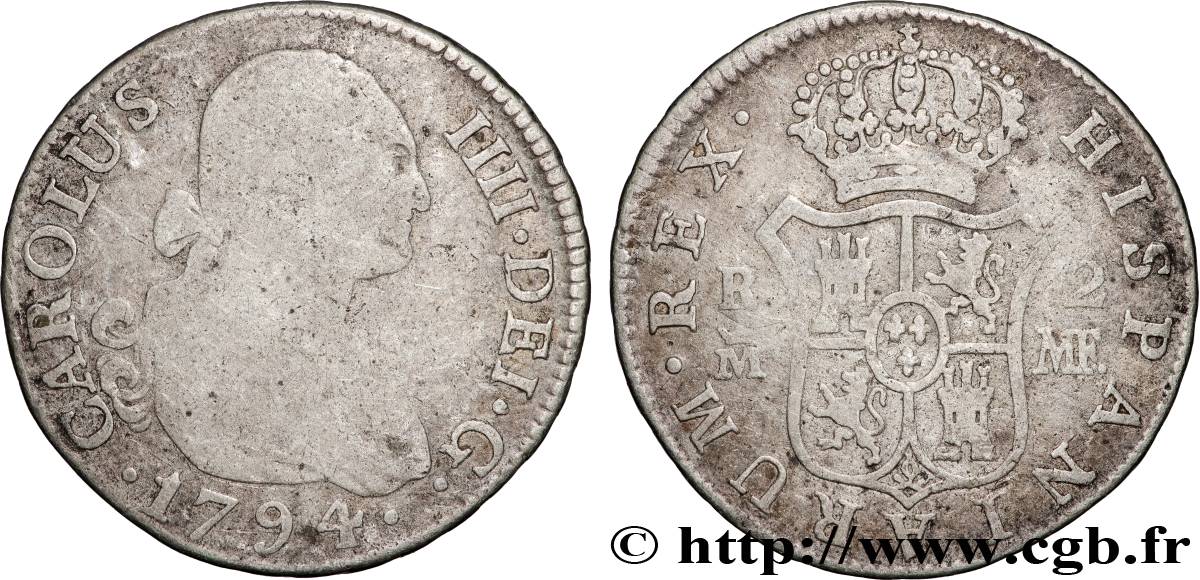 ESPAÑA 2 Reales Charles IV 1794 Madrid BC 