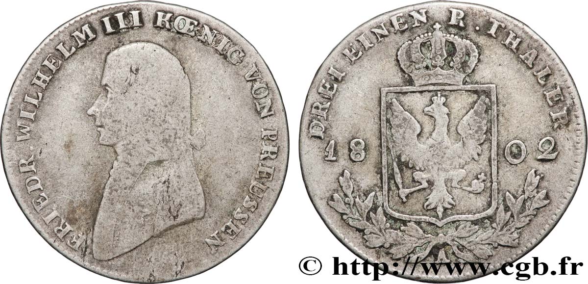 GERMANY - PRUSSIA 1/3 Thaler Frédéric-Guillaume III roi de Prusse 1802 Berlin VF 