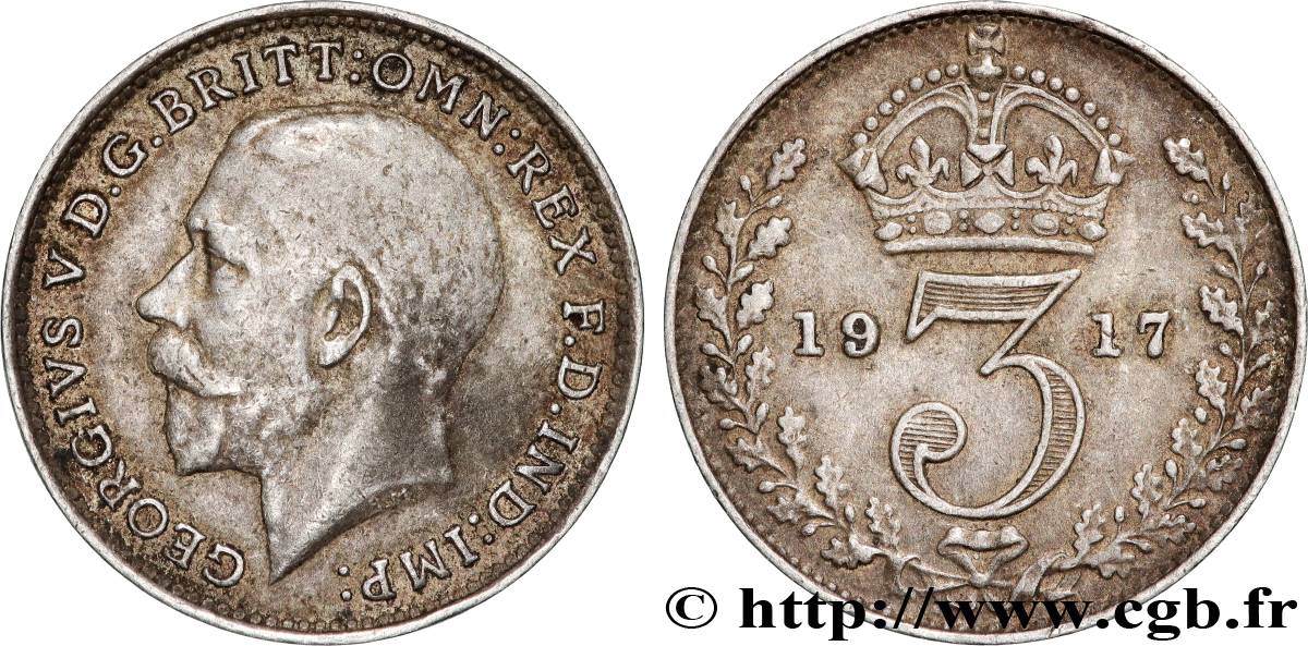 UNITED KINGDOM 3 Pence Georges V 1917  XF 