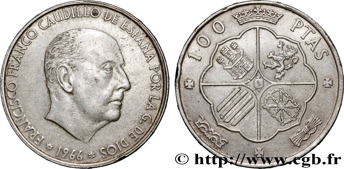 SPAGNA 100 Pesetas Francisco Franco (1967 dans les étoiles) 1966 Madrid BB 