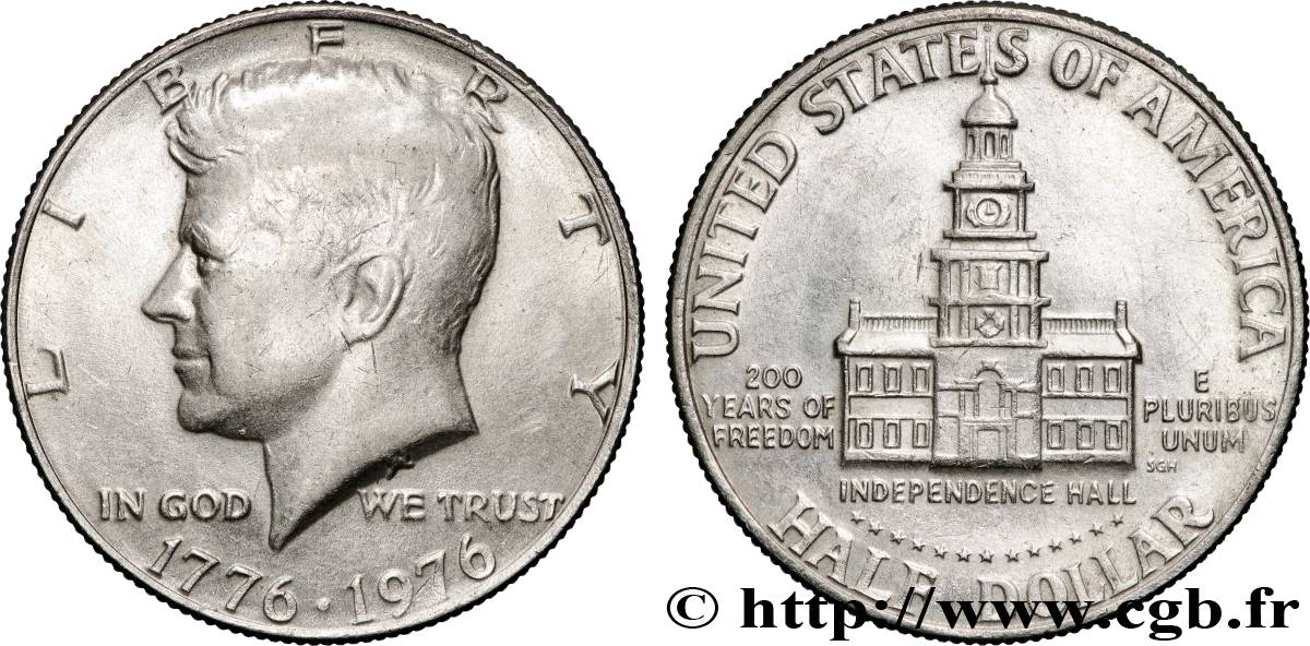 STATI UNITI D AMERICA 1/2 Dollar Kennedy / Independence Hall bicentennaire 1976 Philadelphie SPL 