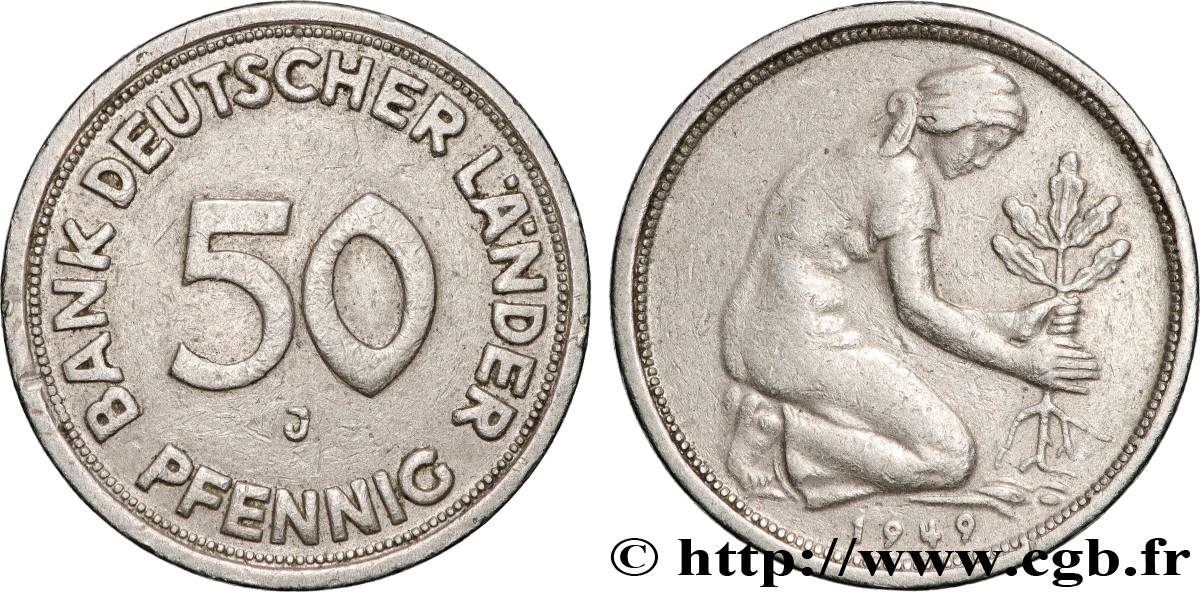 GERMANIA 50 Pfennig “Bank deutscher Länder” 1949 Hambourg - J BB 