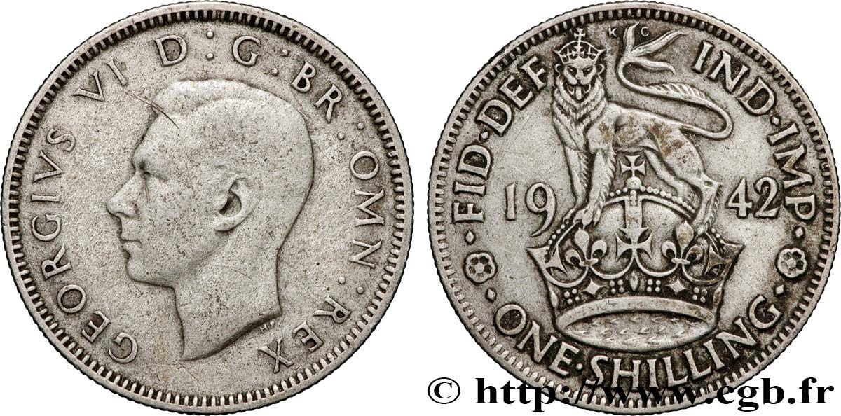 UNITED KINGDOM 1 Shilling Georges VI “England reverse” 1942  VF 