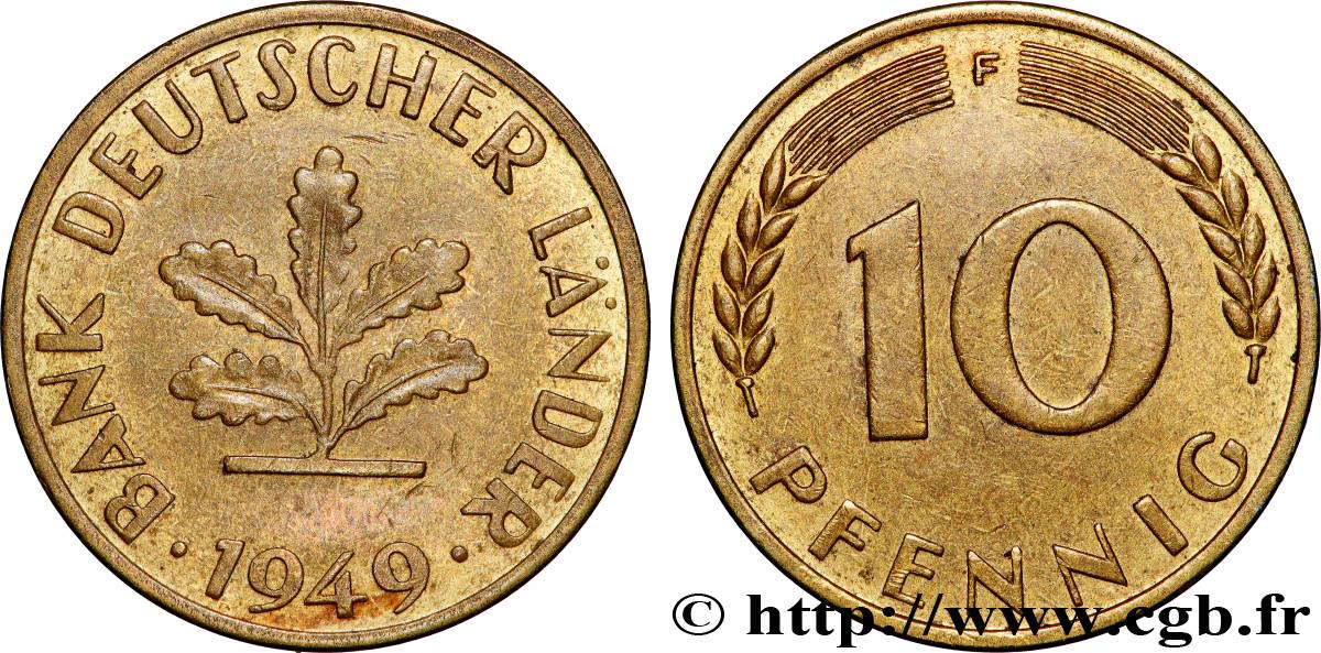 DEUTSCHLAND 10 Pfennig “Bank deutscher Länder” 1949 Stuttgart - F SS 