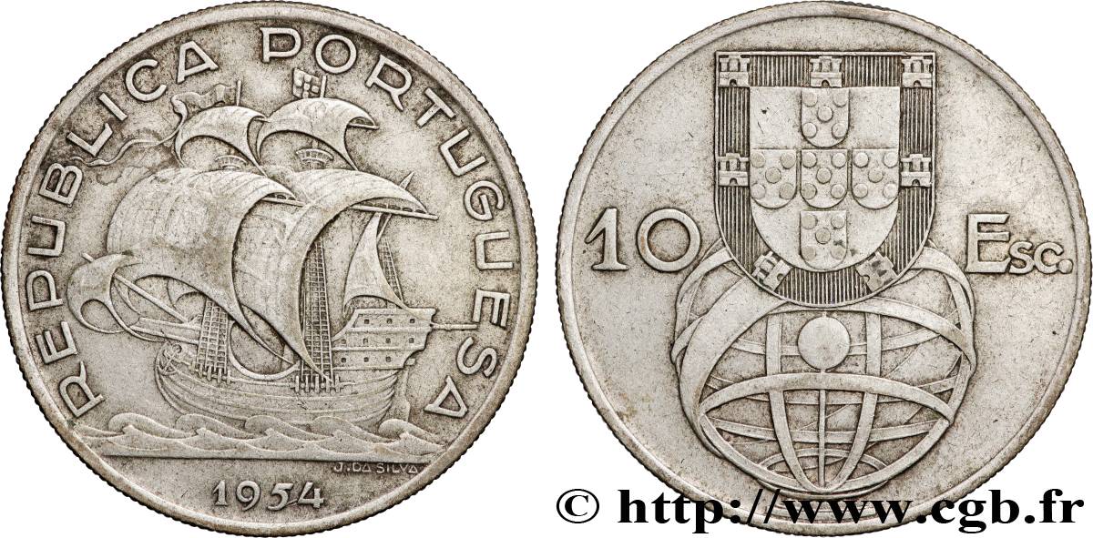 PORTUGAL 10 Escudos 1954 Lisbonne XF 
