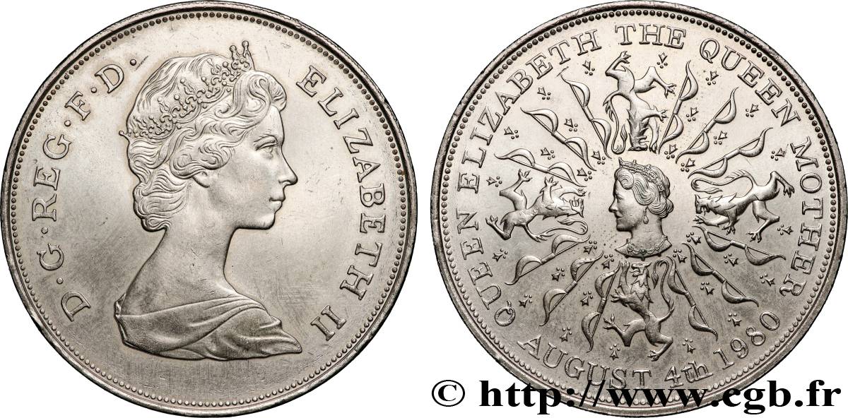 UNITED KINGDOM 25 New Pence (1 Crown) 80e anniversaire de la reine mère 1980  AU 