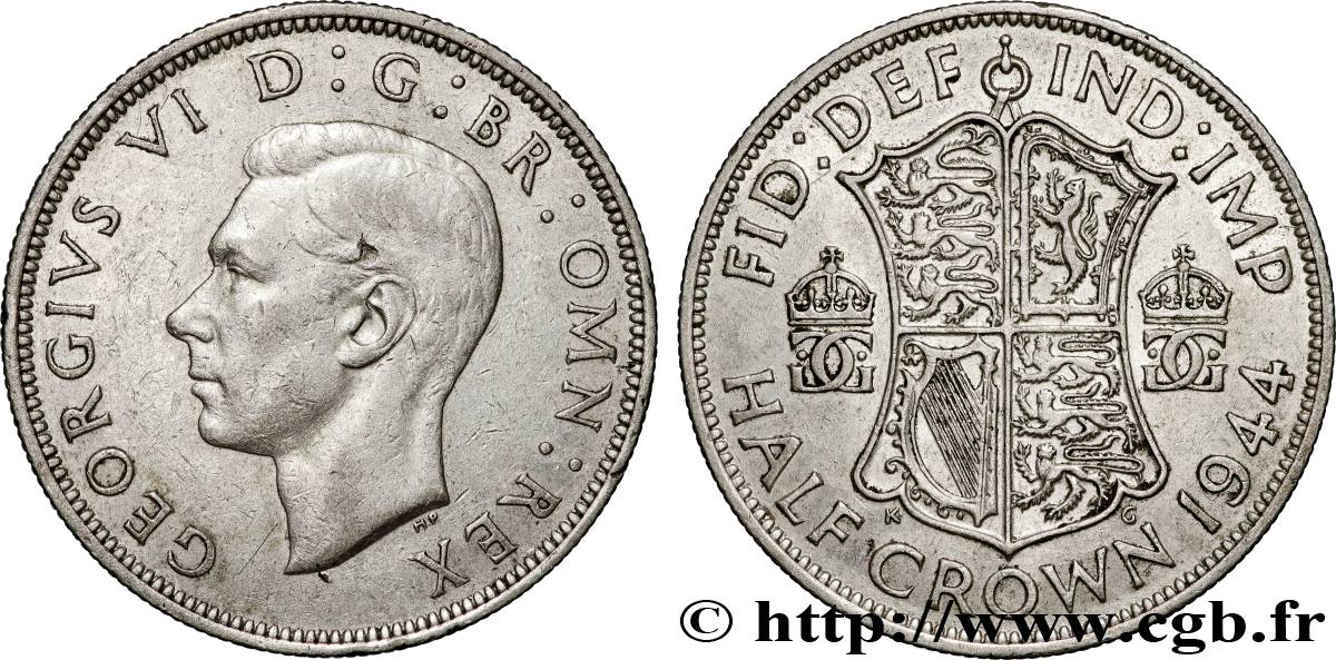 UNITED KINGDOM 1/2 Crown Georges VI 1944  XF 