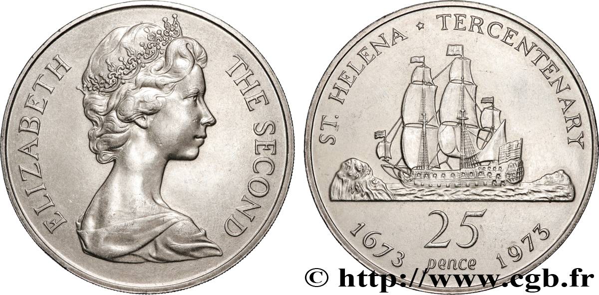 SANTA HELENA 25 Pence Elisabeth II / tricentenaire de la colonie 1973  EBC 