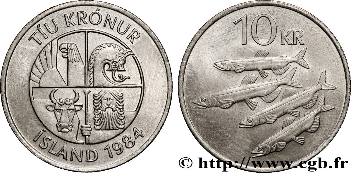 ICELAND 10 Kronur 4 capelans 1984 Llantrisant MS 