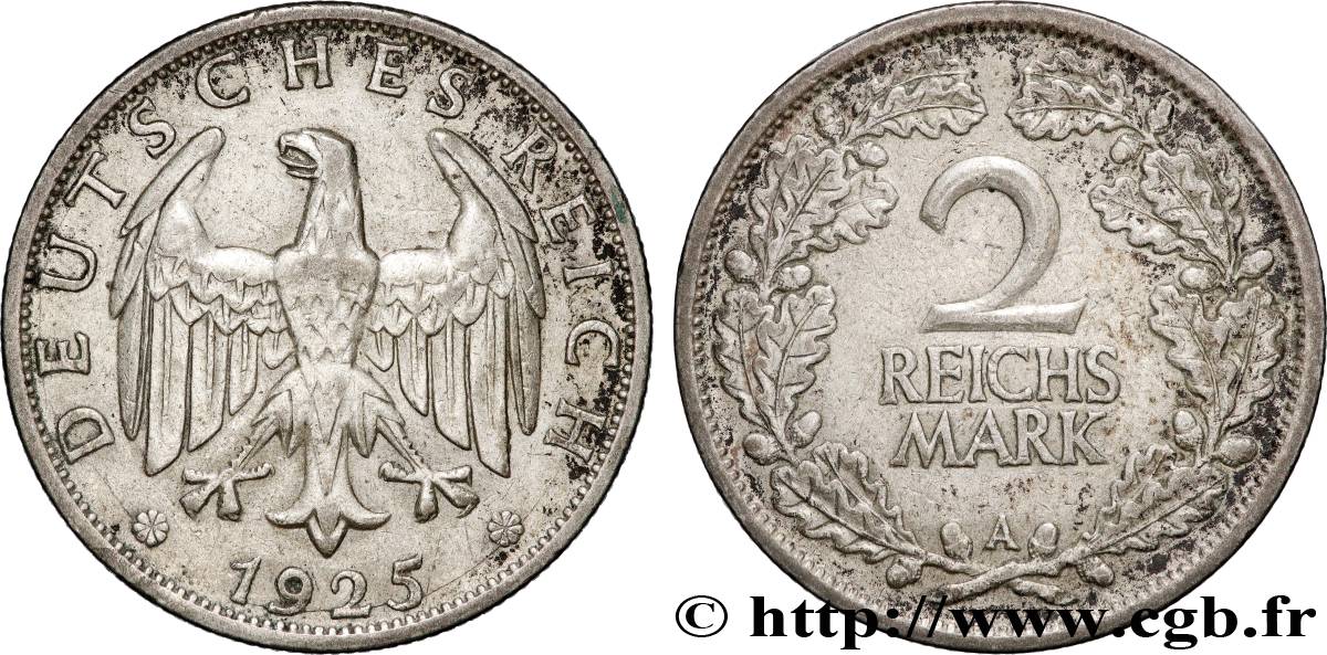 GERMANY 2 Reichsmark 1925 Berlin XF 