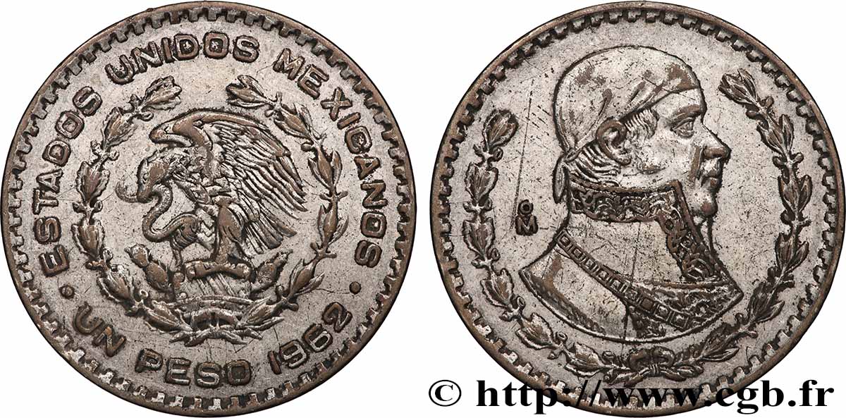 MEXIQUE 1 Peso Jose Morelos y Pavon 1962 Mexico TTB 