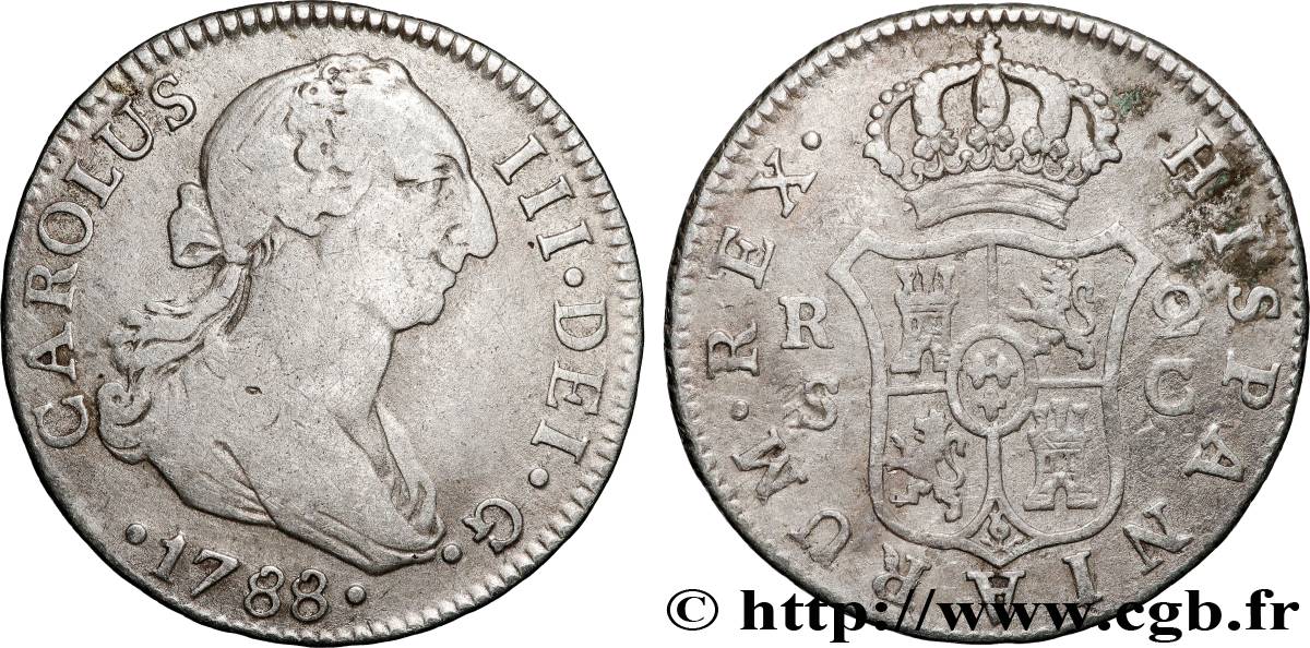 SPANIEN - KÖNIGREICH SPANIEN - KARL III. 2 Reales 1780 Séville fSS 