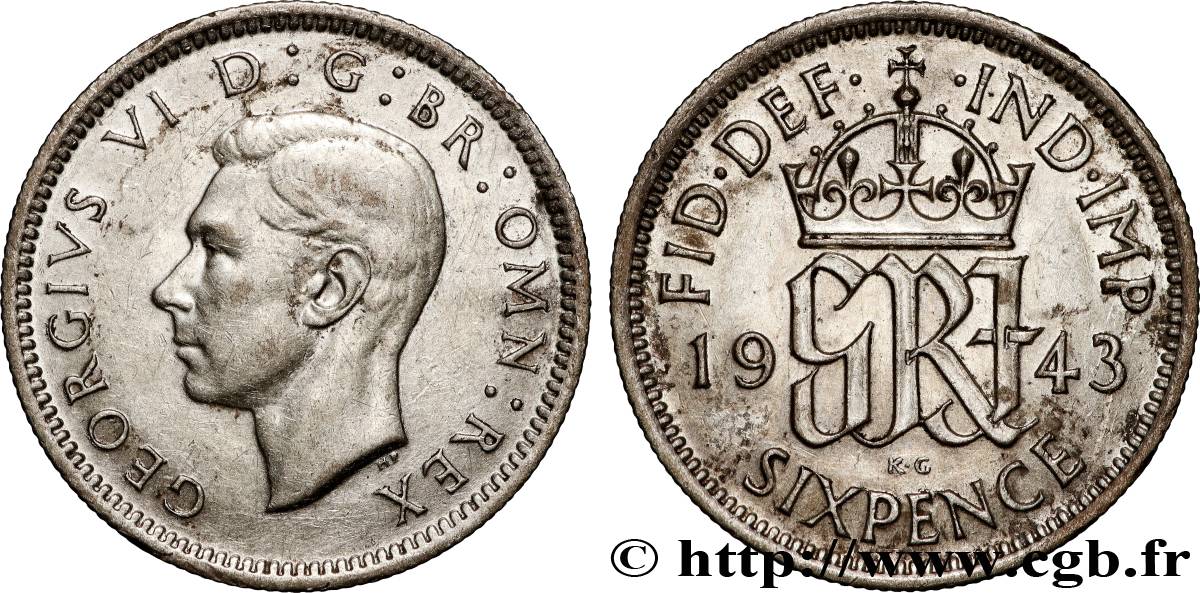 UNITED KINGDOM 6 Pence Georges VI 1943 Londres AU 