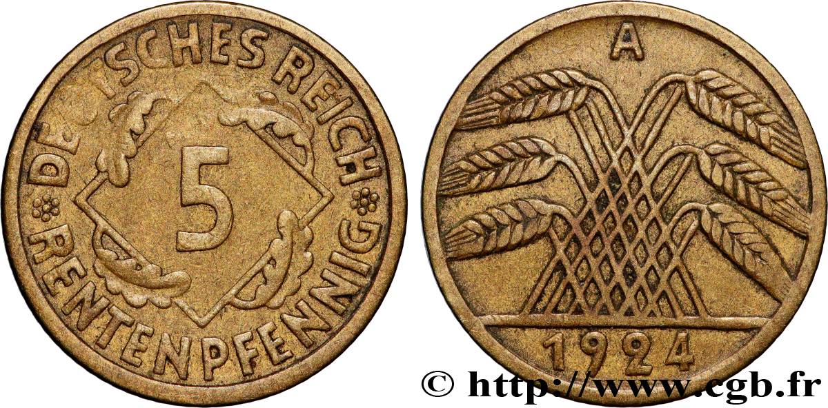 ALLEMAGNE 5 Rentenpfennig gerbe de blé 1924 Berlin TTB 