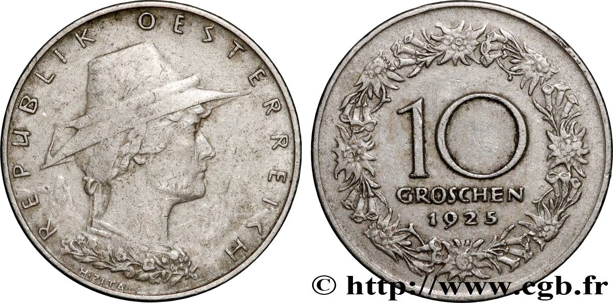 ÖSTERREICH 10 Groschen paysanne du Tyrol 1925  SS 