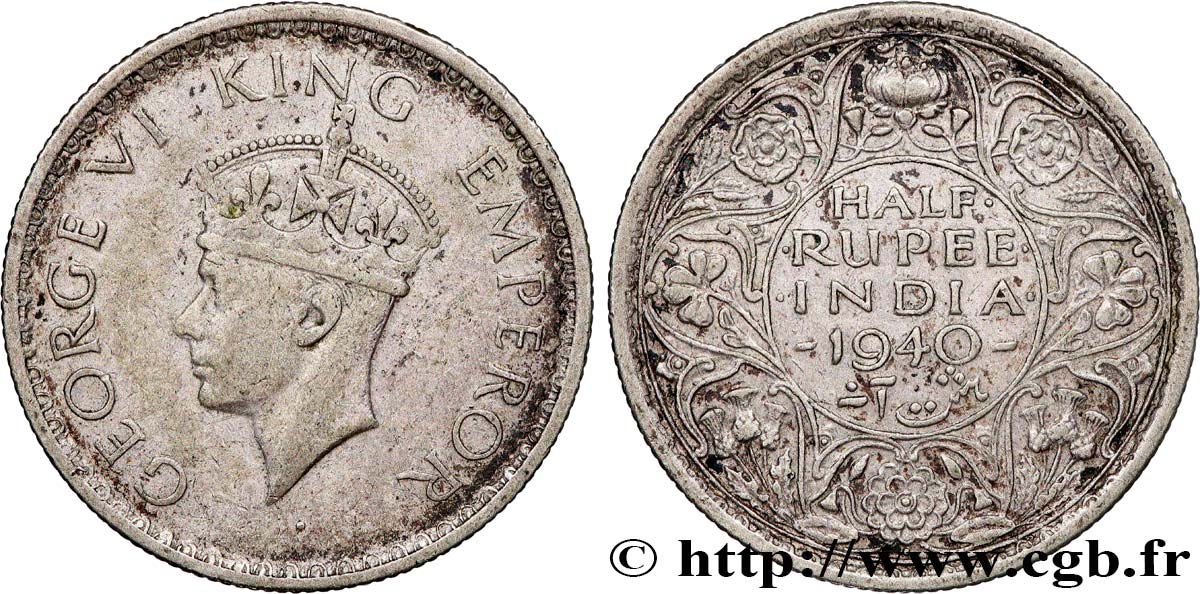 BRITISH INDIA 1/2 Rupee (Roupie) Georges VI couronné 1940 Bombay XF 