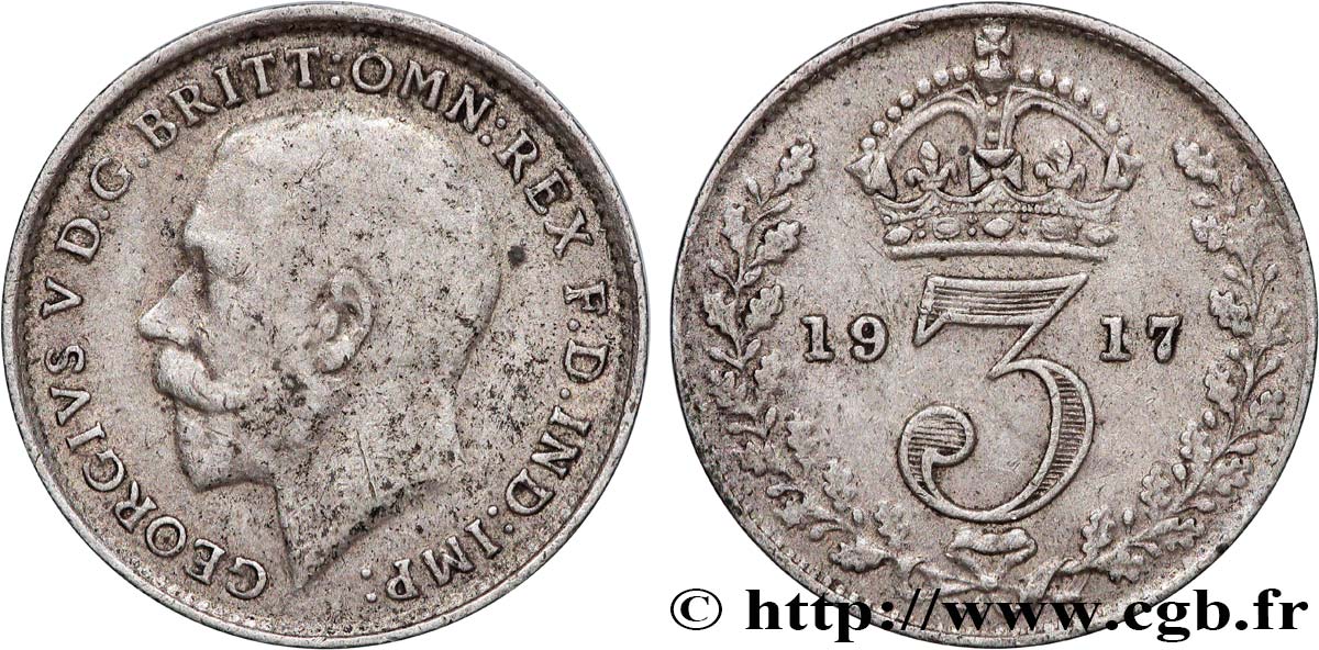 UNITED KINGDOM 3 Pence Georges V 1917  VF 
