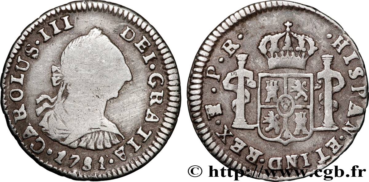 BOLIVIA - CARLO III DI SPAGNA 1/2 Real Charles III 1781 Potosi MB 