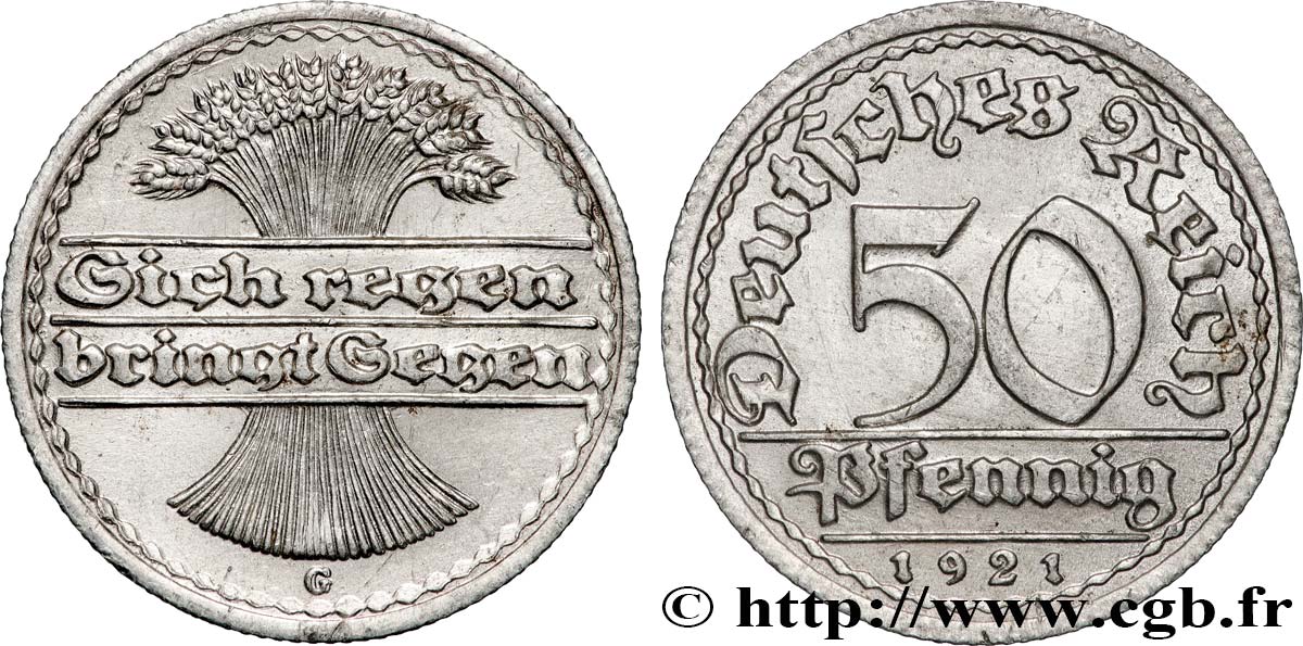 DEUTSCHLAND 50 Pfennig gerbe de blé “sich regen bringt segen“ 1921 Karlsruhe - G VZ 