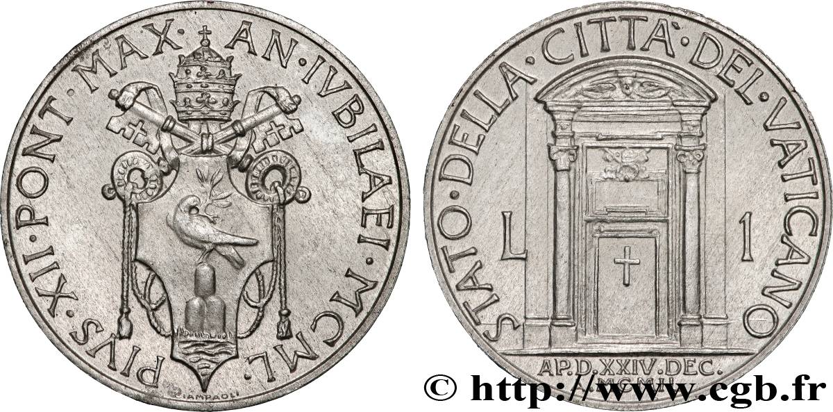 VATIKANSTAAT UND KIRCHENSTAAT 1 Lire Pie XII an XII / Année Sainte 1950  fST 