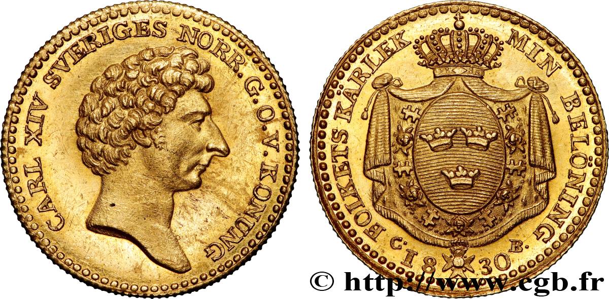 SUECIA - REINO DE SUECIA - CARLOS XIV JEAN BERNADOTTE 1 Ducat Or 1830 Stockholm EBC 