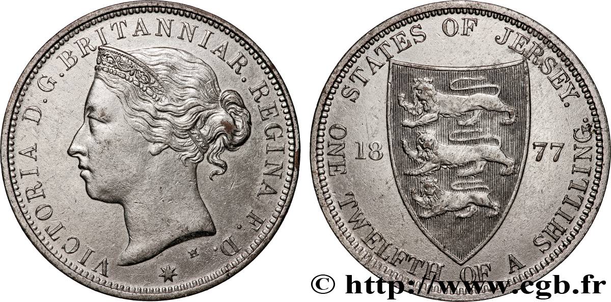 JERSEY 1/12 Shilling Victoria 1877 Heaton SS 