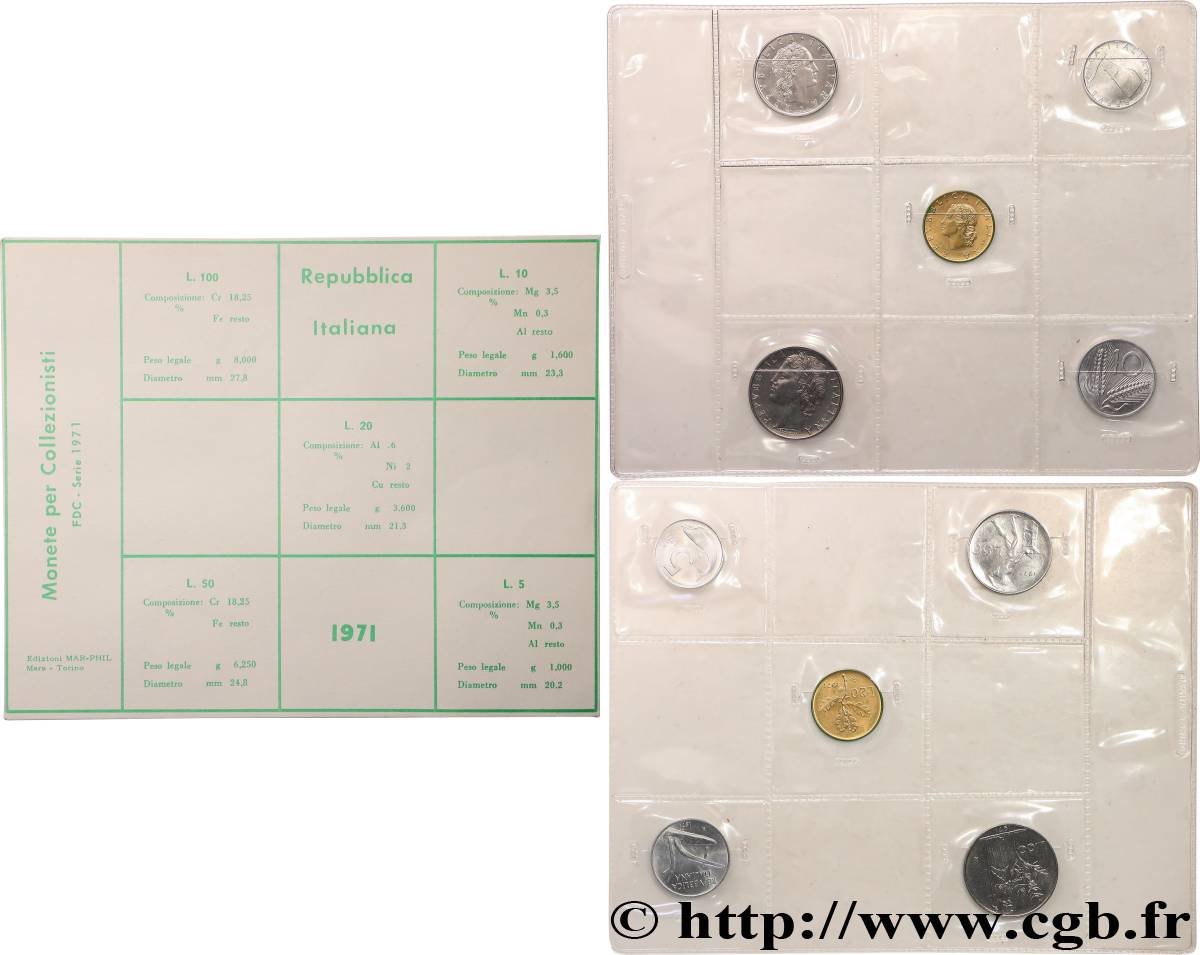 ITALY Série de 5 Monnaies 1971 Rome - R MS 