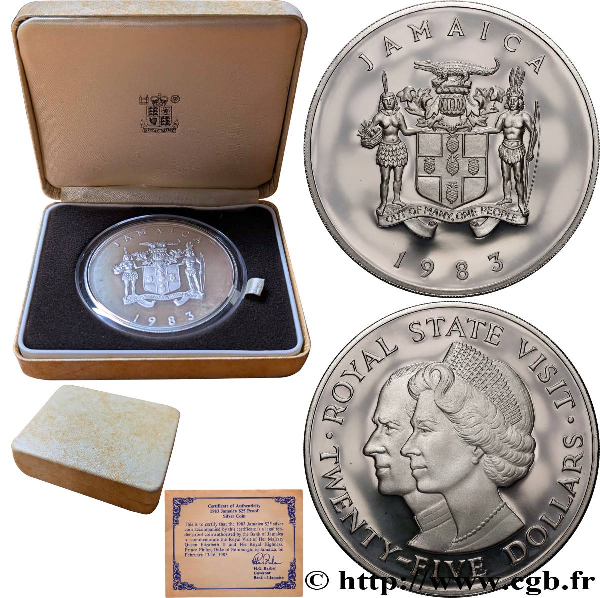 JAMAÏQUE 25 Dollars Proof Visite royale 1983  SPL 
