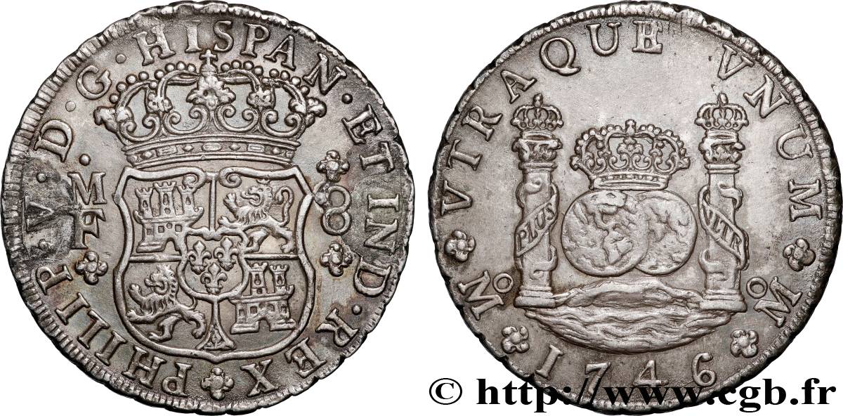 MEXICO - FILIP V OF SPAIN 8 Reales 1746 Mexico XF 