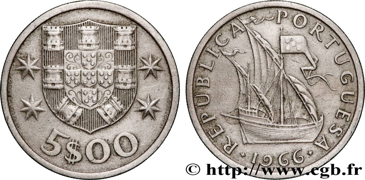 PORTUGAL 5 Escudos emblème 1966  AU 