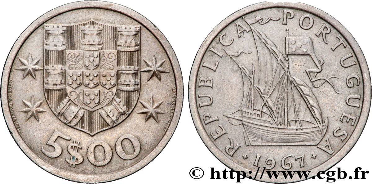 PORTUGAL 5 Escudos 1967 Lisbonne AU 
