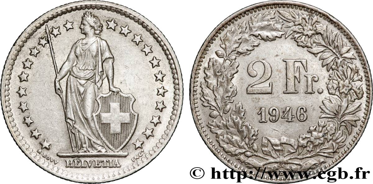 SUISSE 2 Francs Helvetia 1946 Berne TTB+ 