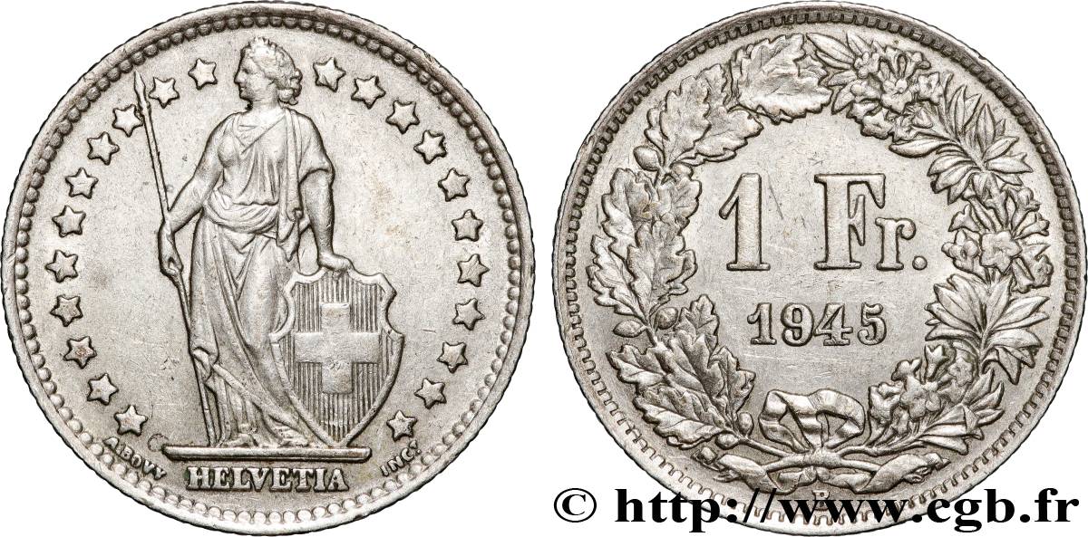 SCHWEIZ 1 Franc Helvetia 1945 Berne fVZ 