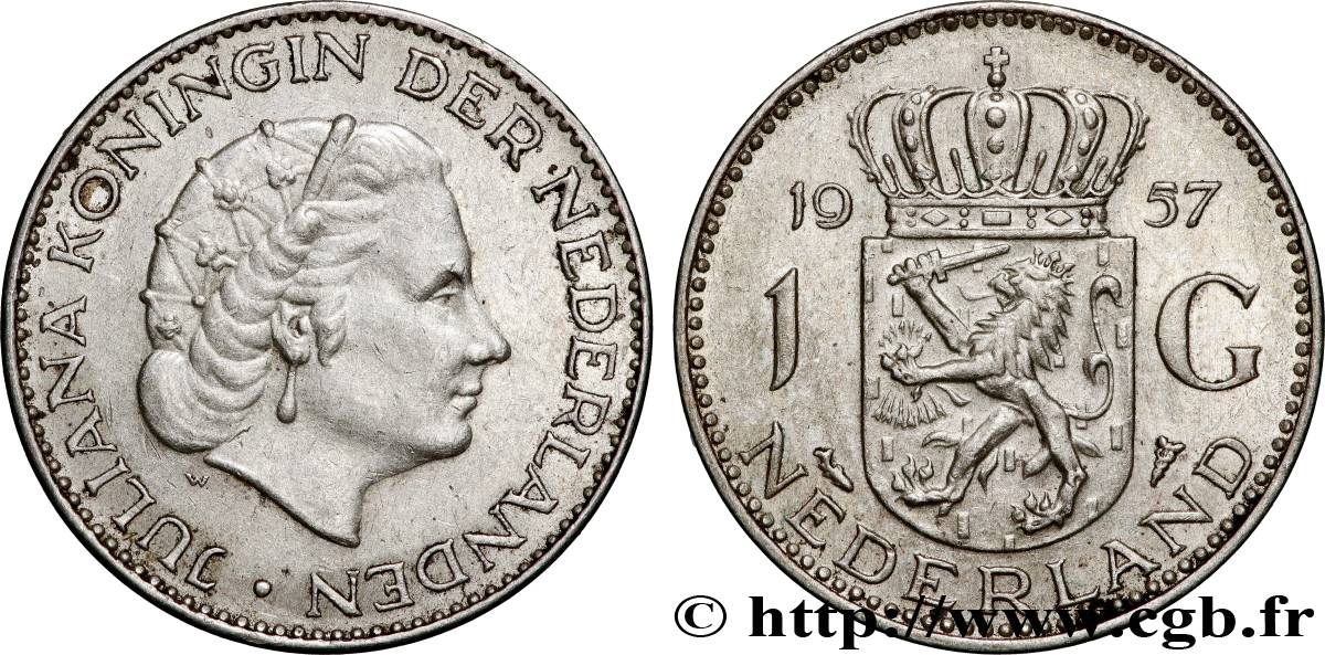 NETHERLANDS 1 Gulden Juliana 1957 Utrecht AU 