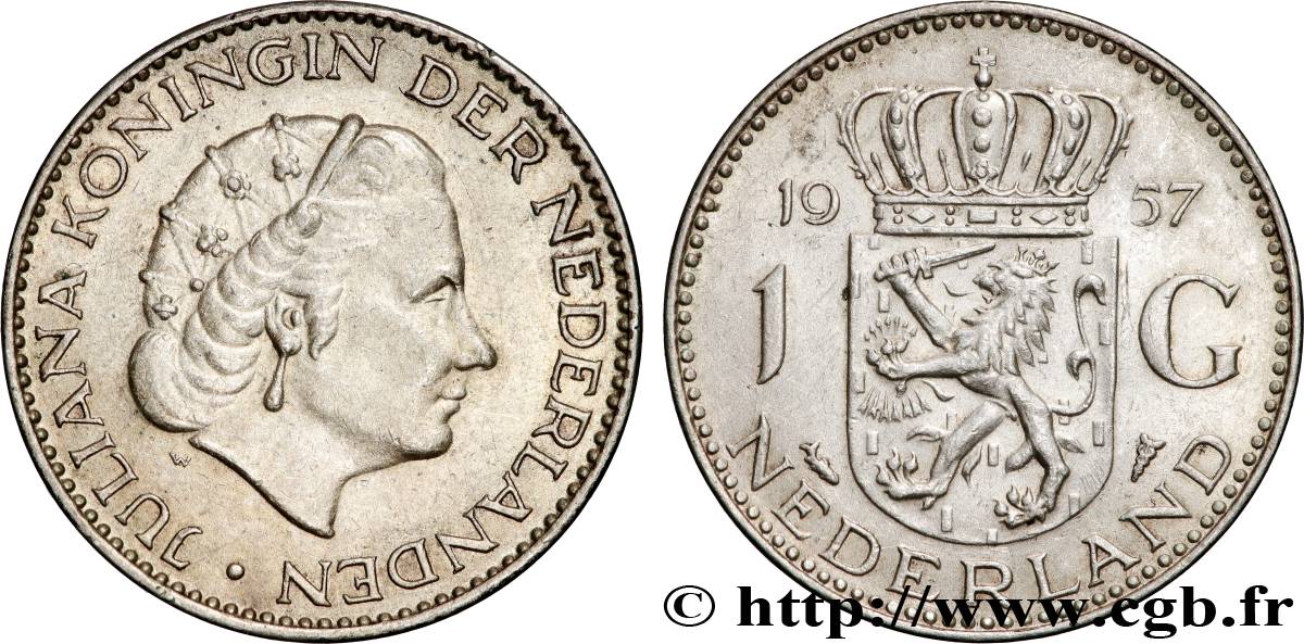 NETHERLANDS 1 Gulden Juliana 1957 Utrecht AU 