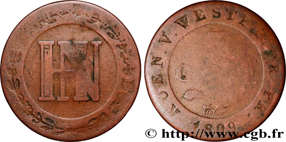 GERMANY - KINGDOM OF WESTPHALIA - JÉRÔME NAPOLÉON 3 Cent. monogramme de Jérôme Napoléon 1809 Cassel F 