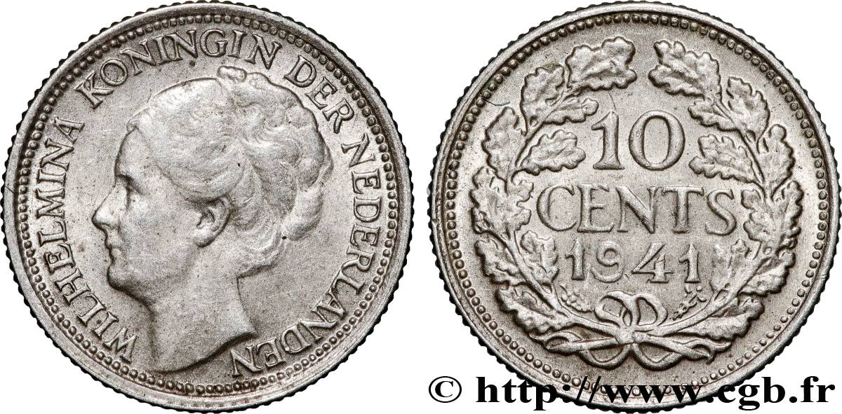 NIEDERLANDE 10 Cents Wilhelmine 1941 Utrecht SS 