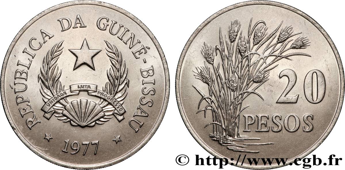 GUINÉE BISSAU 20 Pesos FAO 1977 Llantrisant SPL 