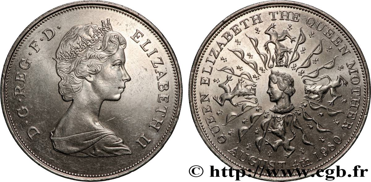 UNITED KINGDOM 25 New Pence (1 Crown) 80e anniversaire de la reine mère 1980 Llantrisant AU 