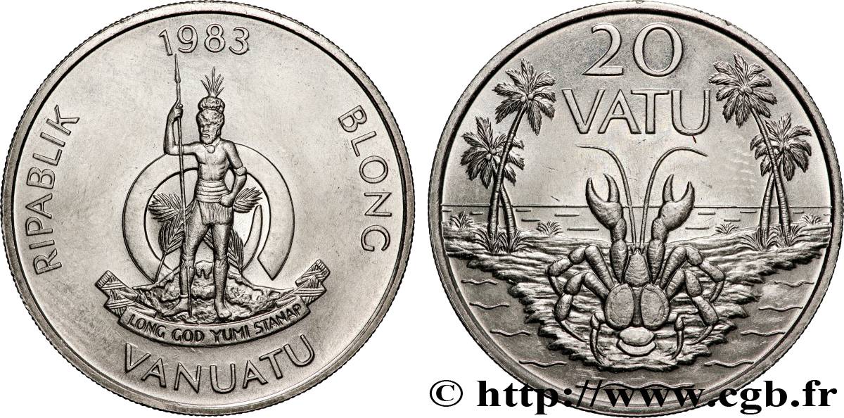 VANUATU 20 Vatu emblème national / palmiers et crabe 1983 Llnatrisant MS 