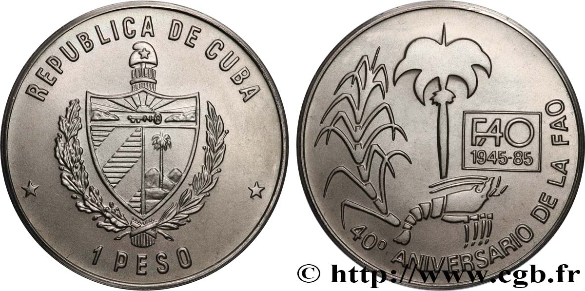 CUBA 1 Peso 40e anniversaire de la fondation de la FAO 1985 La Havane MS 