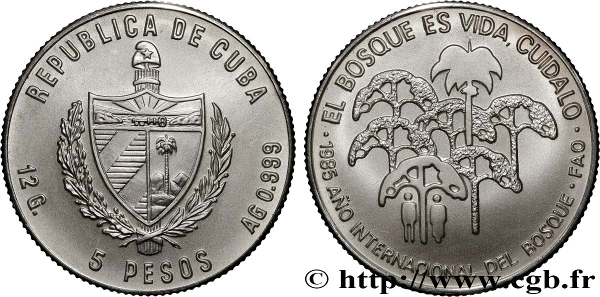 CUBA 5 Pesos année internationale de la forêt 1985 La Havane MS 